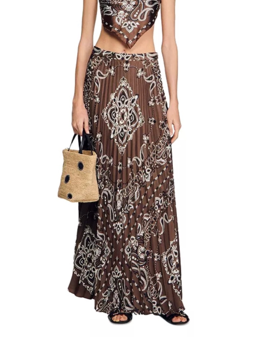 NWT Sandro Bandana Print Pleated Maxi Skirt - Picture 2 of 5
